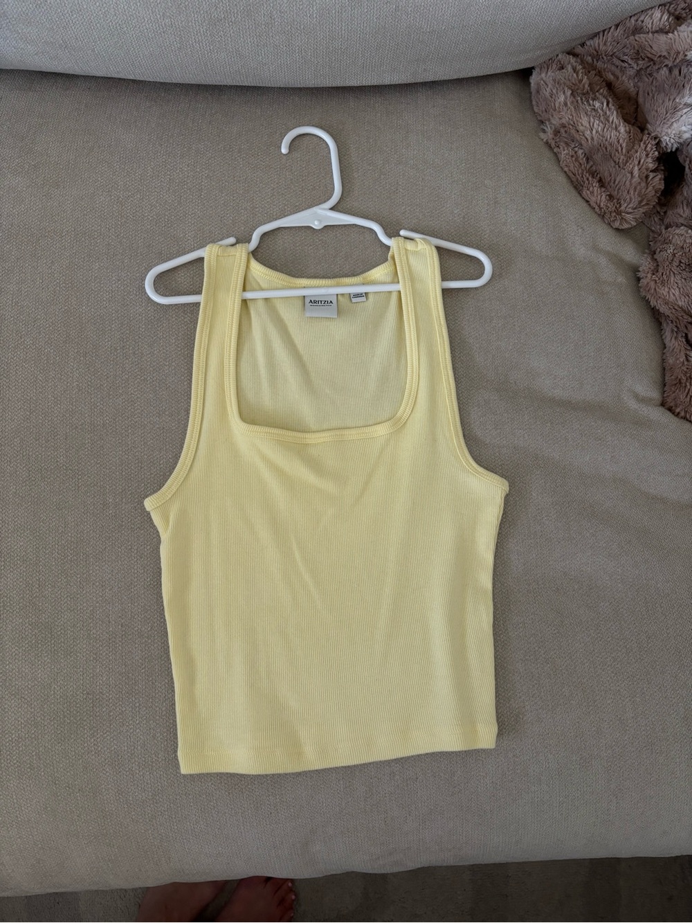 Aritzia Ribbed Tank in Butter Yellow